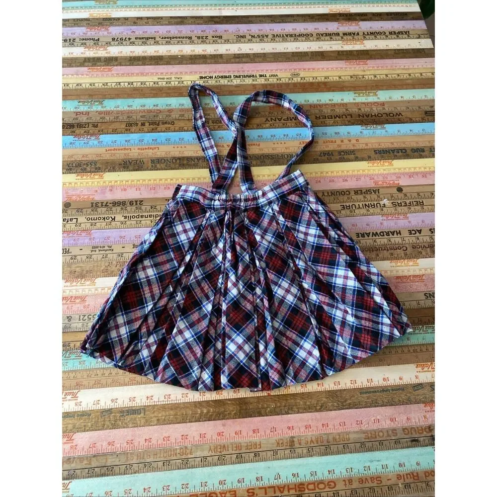 Vintage Sears Roebuck Girls 5 Jumper Skirt Bib Overall Wool Blend Plaid S MCM